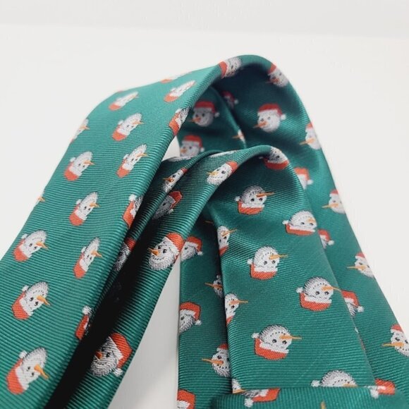 Elegance | Green Snowman With Santa Hat Print Tie - Picture 4 of 14
